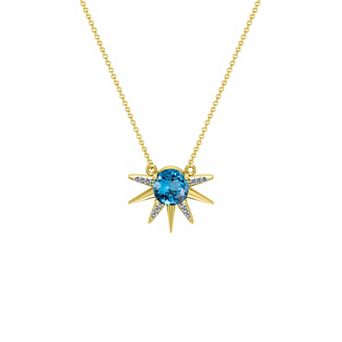 10k Gold Blue Topaz & Diamond Star Necklace