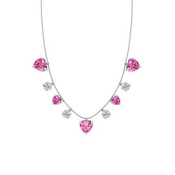Sterling Silver Lab-Created Pink Sapphire Heart Necklace