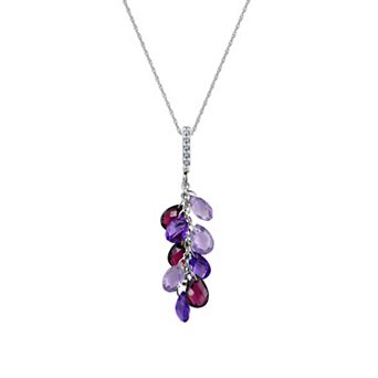 Sterling Silver Multi Color Amethyst Dangle Pendant Necklace