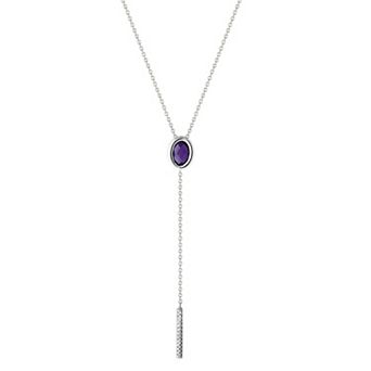 Sterling Silver Amethyst & Lab-Created White Sapphire Lariat Necklace
