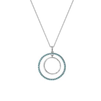 Sterling Silver Blue Topaz & Diamond Circle Pendant Necklace