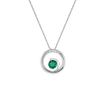 10k White Gold Lab-Created Emerald & Diamond Accent Pendant Necklace