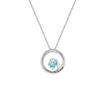10k White Gold Aquamarine & Diamond Accent Pendant Necklace