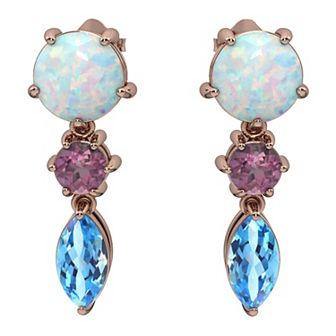 10k Rose Gold Lab-Created Opal, Pink Tourmaline & Blue Topaz Earrings