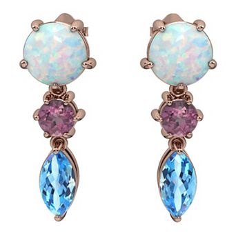 10k Rose Gold Lab-Created Opal, Pink Tourmaline & Blue Topaz Earrings