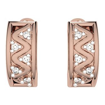 10k Rose Gold Diamond Huggie Hoop Earrings