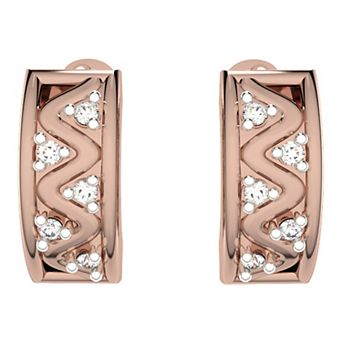 10k Rose Gold Diamond Huggie Hoop Earrings