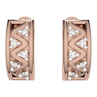 10k Rose Gold Diamond Huggie Hoop Earrings