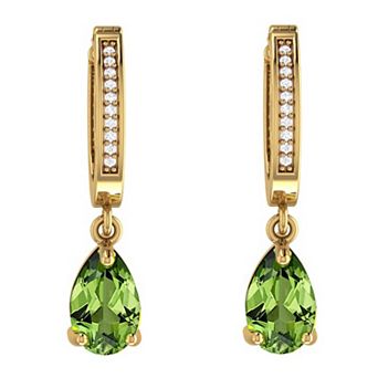 10k Gold Peridot & Diamond Accent Dangle Earrings