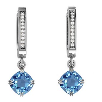 10k White Gold Blue Topaz & Diamond Accent Dangle Earrings