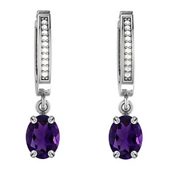 10k White Gold Amethyst & Diamond Accent Dangle Earrings