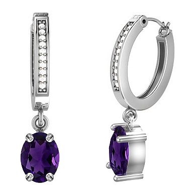 10k White Gold Amethyst & Diamond Accent Dangle Earrings