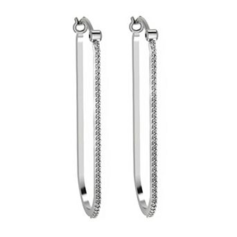 10k White Gold Diamond Oval Click-It Hoop Earrings