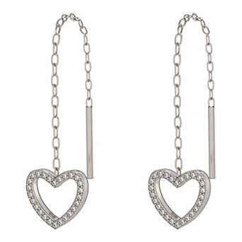 Sterling Silver Diamond Heart Drop Earrings