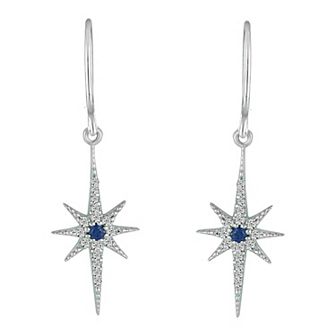 Sterling Silver Sapphire & Diamond Star Earrings