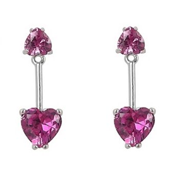 Sterling Silver Lab-Created Pink Sapphire Front / Back Earrings