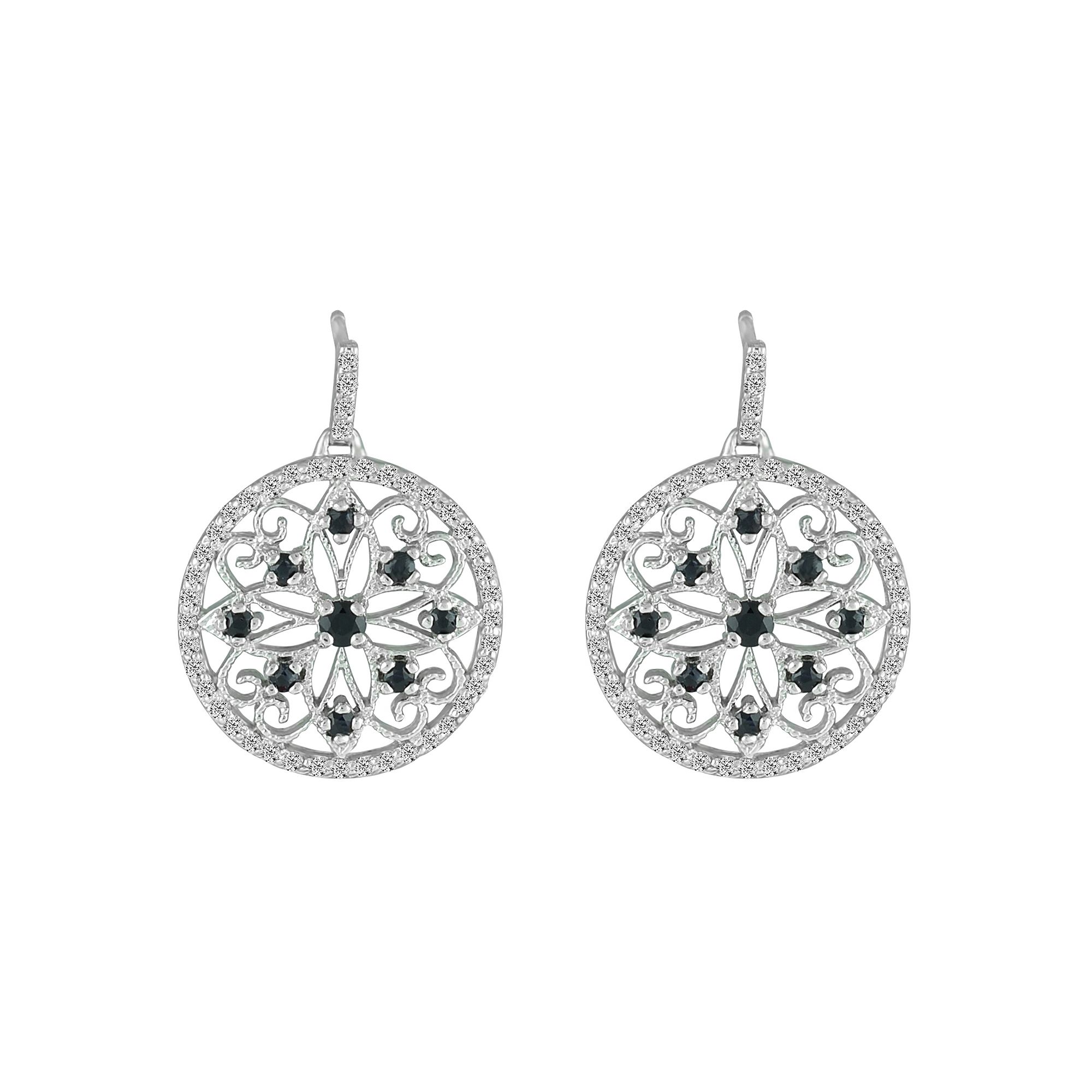 10k White Gold Sapphire & Diamond Medallion Earrings, Womens, Blue