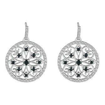 10k White Gold Sapphire & Diamond Medallion Earrings