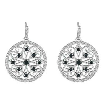 10k White Gold Sapphire & Diamond Medallion Earrings