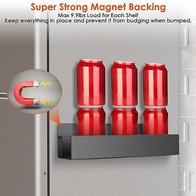 Black, Magnetic Seasoning Storage Shelf With 8 Removable Hooks Set Of 4