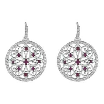 10k White Gold Ruby & Diamond Medallion Earrings