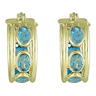 10k Gold Blue Topaz Huggie Hoop Earrings