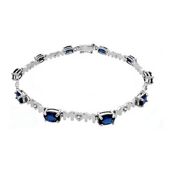Sterling Silver Lab-Created Sapphire & Diamond Accent "Mom" Bracelet