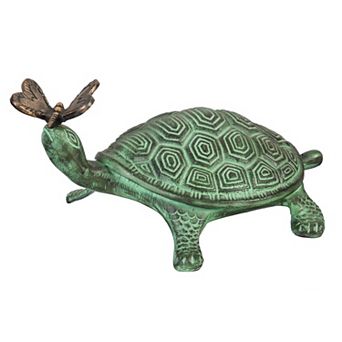 Evergreen Enterprises Verdigris Metal Turtle & Butterfly Garden Statue