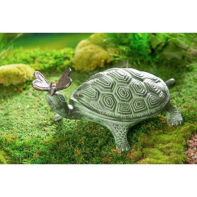 Evergreen Enterprises Verdigris Metal Turtle & Butterfly Garden Statue