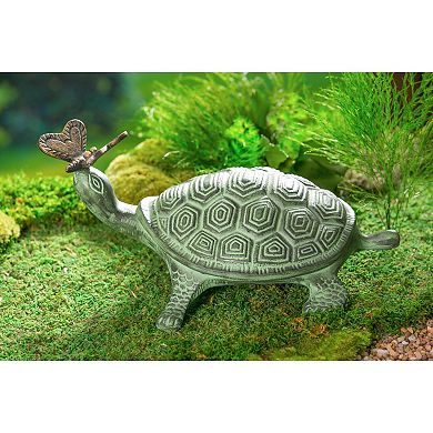Evergreen Enterprises Verdigris Metal Turtle & Butterfly Garden Statue