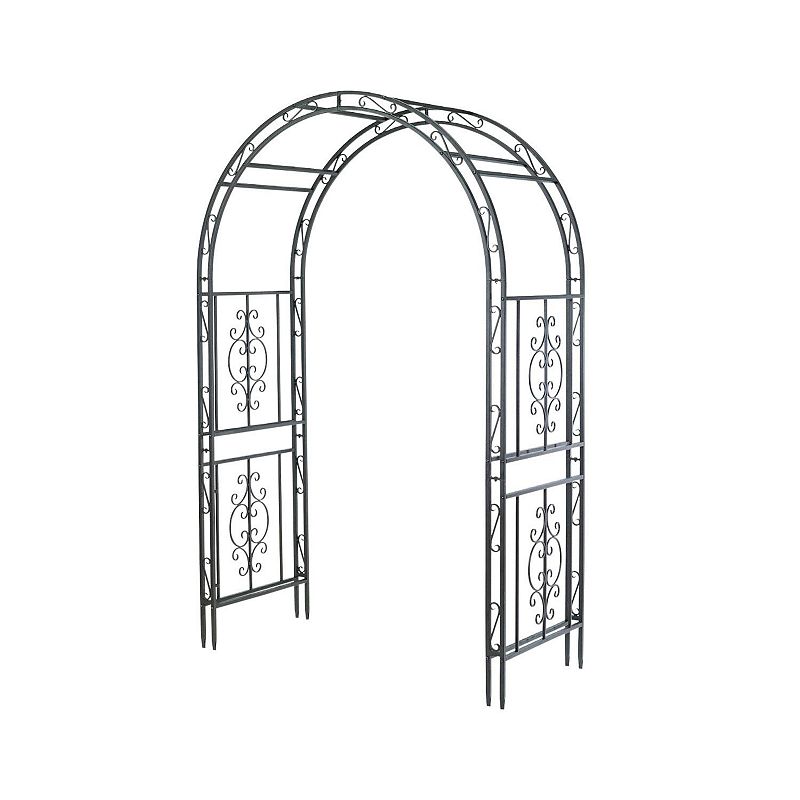 similar and the photo) Plow & Hearth Montebello Scrollwork Metal Garden Arbor color brown 