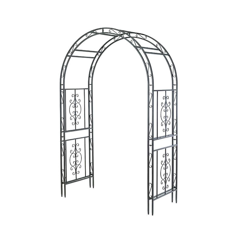 similar and the photo) Plow & Hearth Montebello Scrollwork Metal Garden Arbor color brown 