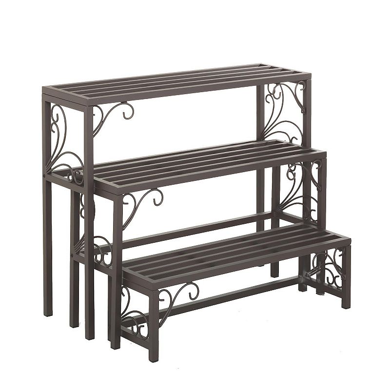 Plow & Hearth Set of 3 Nesting Metal Plant Stands with Scrollwork Design