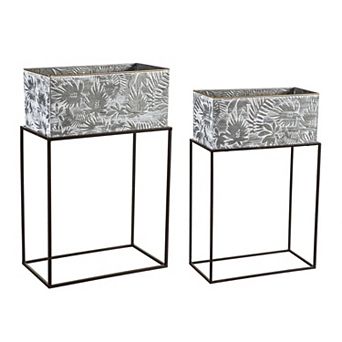Evergreen Enterprises Indoor / Outdoor 2 pc Metallic Embossed Floral Planter Set