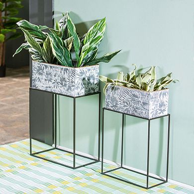 Evergreen Enterprises Indoor / Outdoor 2-Piece Metallic Embossed Floral Planter Set