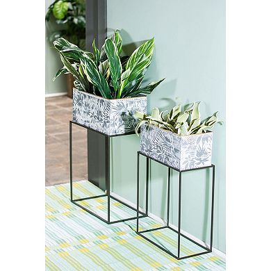 Evergreen Enterprises Indoor / Outdoor 2-Piece Metallic Embossed Floral Planter Set