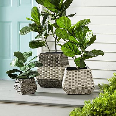 Evergreen Enterprises 3-Piece Short Resin Wicker Planter Set