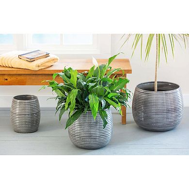 Evergreen Enterprises 3-Piece Ribbed Metal Planter Set