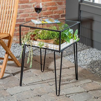 Evergreen Enterprises Indoor / Outdoor Metal Table with Glass Top & Planter Dish