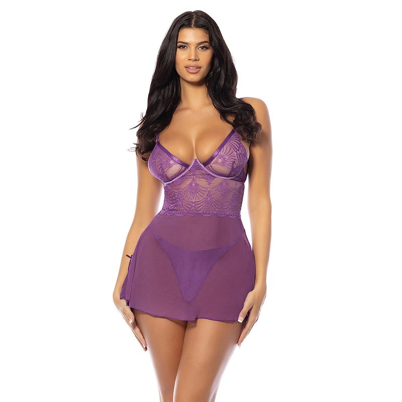 Women's Oh La La Cheri Evrice Babydoll & Panty Set 74-11730, Size: Large-XL, Sunset Purple