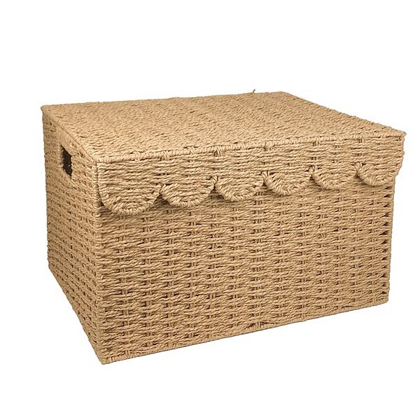 Belle Maison Scallop Lid Paper Weave Basket - Natural (LARGE)