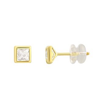 Charming Girl Kids 14k Gold Cubic Zirconia Square Stud Earrings