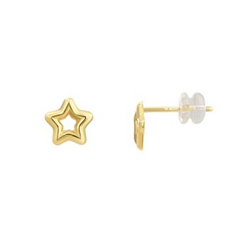 Charming Girl Kids 14k Gold Polished Open Star Stud Earrings