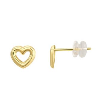 Charming Girl Kids 14k Gold Polished Open Heart Stud Earrings