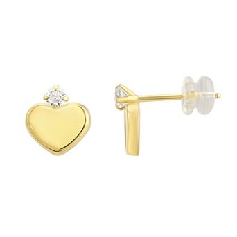 Charming Girl Kids 14k Gold Cubic Zirconia Top Heart Stud Earrings