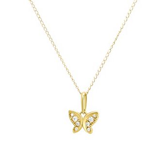 Charming Girl Kids 10k Gold Butterfly Cubic Zirconia Pendant Necklace