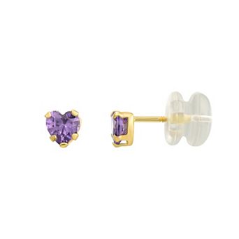 Charming Girl Kids 14k Gold Cubic Zirconia Heart Stud Earrings