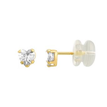 Charming Girl Kids 14k Gold Cubic Zirconia Heart Stud Earrings
