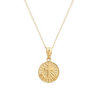 Charming Girl Kids 14k Gold Baptism Cross Medallion Pendant Necklace