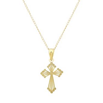 Charming Girl Kids 10k Gold Swirl Texture Cross Pendant Necklace